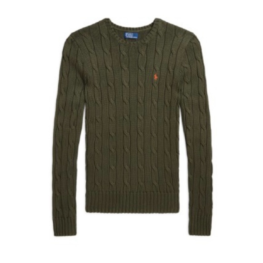 Ralph Lauren Cable-Knit Cotton Crewneck Sweater - Olive S